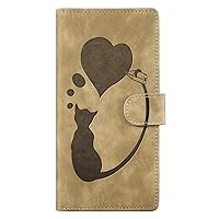 for Galaxy S22 Ultra Case Flip Leather Wallet Cover with Card Holder Wrist Straps Kickstand Protective Purse Case Cat Love Heart Compatible with Galaxy S22 Ultra for Women (Apricot)