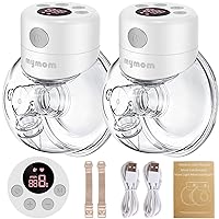 MyMom Double Wearable Breast Pump,Electric Hands Free Breast Pumps with 2 Modes,9 Levels,LCD Display,Memory Function Rechargeable Double Milk Extractor with Massage and Pumping Mode-24mm Flange 1