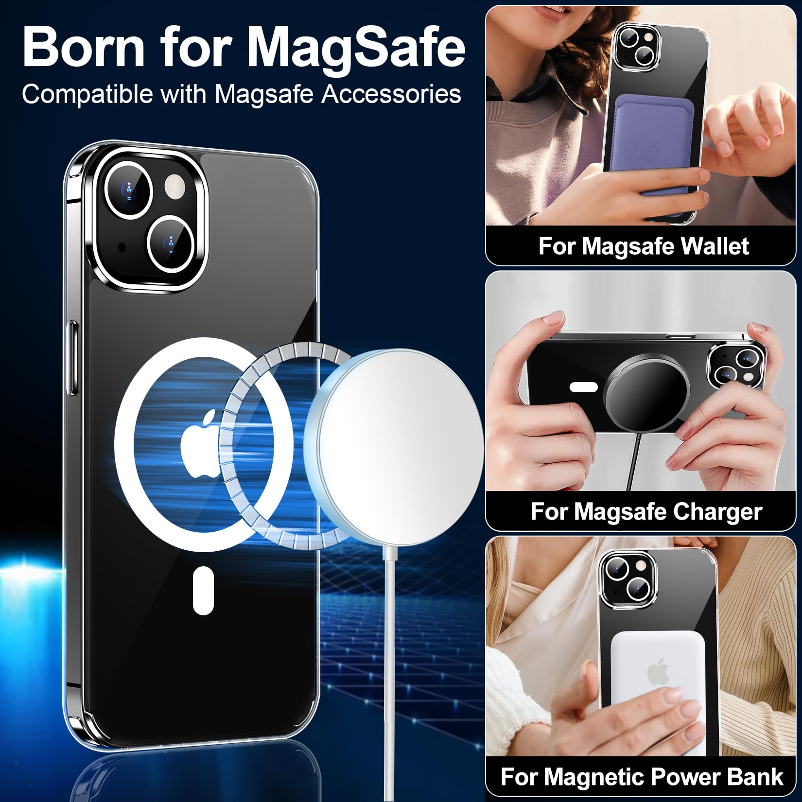 MOZOTER Magnetic for iPhone 15 Case,[Compatible with Magsafe] [2*Glass Screen Protectors] [Military-Grade Drop Protection] [Anti Yellowing] Slim Thin Shockproof Phone Case 6.1 inch-Clear