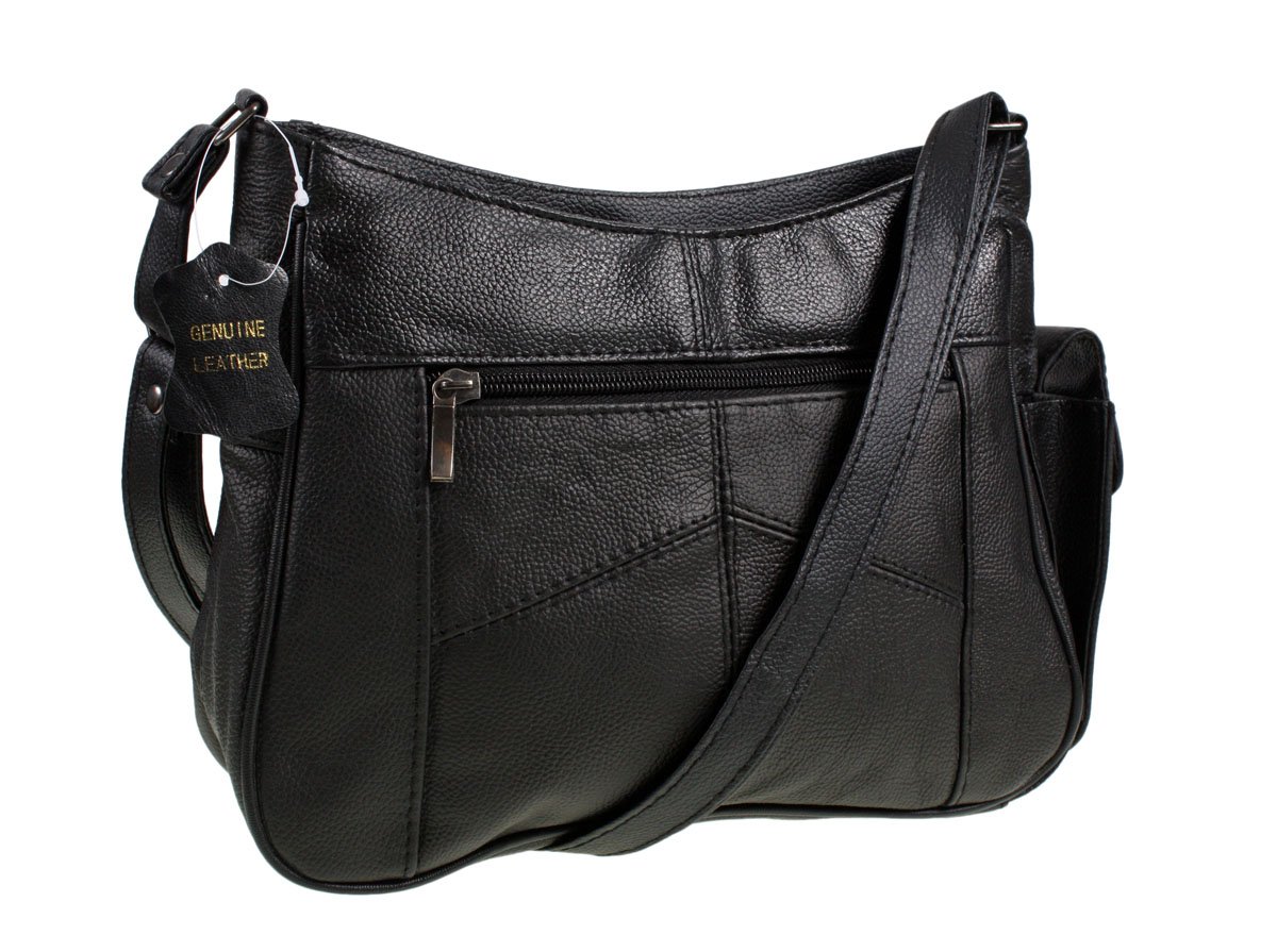 Medium Sized Soft Nappa Black Leather Bag Handbag with long strap - Can be worn across the body