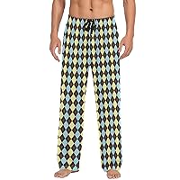 Mens Pajama Bottoms Argyle Plaid Black Yellow Pajama Pants for Men Lounge Pants S