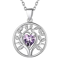 925 Sterling Silver Tree of Life/Filigree Crescent Moon Necklace Heart Birthstone Pendant Necklace Gift for Women Girls