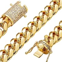 Miami Cuban Link Chain Set For Men 18K Gold Plated Stainless Steel 10/12mm Curb Bracelet Necklace Diamond Chains