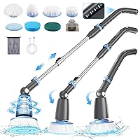 Electric Spin Scrubber, Shower Scrubber Cordless with 7 Replaceable Heads, 3 Adjustable Angle, Adjustable Extension Handle and 2 Speeds, Electric Cleaning Brush for Bathroom Tub Grout Floor