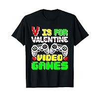 V Is For Video Games Funny Valentines Day Gamer Boy Men T-Shirt