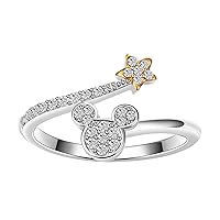 Disney Two-Tone 14Kt Gold Plated Crystal Mickey Mouse Star Adjustable Wrap Ring