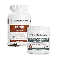 Real Mushrooms Reishi Capsules for Humans (90ct) & Mushroom Immune Pet Chews (60ct) - Bundle for Longevity, Relaxation & Immunity - Ashwagandha, Astragalus & More - Vegan, Non-GMO, Gluten-Free