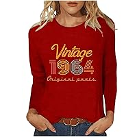 60th Birthday Gift Shirts Women Vintage 1964 T Shirt Casual Long Sleeve Crewneck 40 Years Old Birthday Party Tops