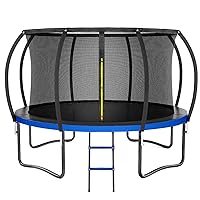 Trampoline 12FT 14FT, Outdoor Trampolines for Kids and Adults, Recreational Trampoline with Ladder & Enclosure Net, Heavy Duty Round Trampoline for Backyard