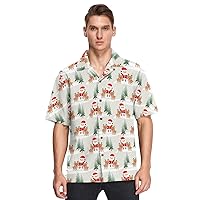 vvfelixl Cute Santa Claus Reindeer Hawaiian Shirt for Men,Men's Casual Button Down Shirts Short Sleeve for Men S