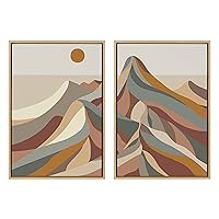 Sylvie Mid Century Modern Mountains Framed Canvas Wall Art 2 Piece Set by Rachel Lee, 23x33 Natural, Colorful Modern Abstract Landscape Wall Décor