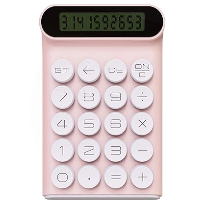 Mechanical Switch Calculator,Handheld for Daily and Basic Office,10 Digit Large LCD Display (Pink)