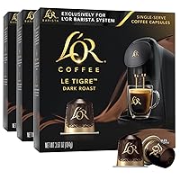 L'OR Coffee Pods, 30 Capsules Le Tigre Dark Roast Blend, Single Cup Aluminum Coffee Capsules Exclusively Compatible with the L'OR BARISTA System