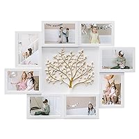 8 Photo Collage Frame for Wall 4x6 Picture Frame Collage with Tree Decor Collage Picture Frames for Wall Family Photo Frames for Home Living Room - White