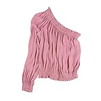 Womens Solid One Shoulder Blouse, Pink, XX-Small