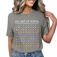100 Days of School Shirt Teacher,Cute 100 Days of School Costume Women Teacher Gift Shirts Comfy Tee Tops