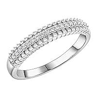 0.11 Carat (ctw) Round Lab Grown White Diamond Beaded Style Stackable Ring for Her in 925 Sterling Silver