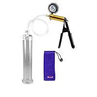 LeLuv Ultima Brass Penis Pump Kit, Black w/Rubber Grips, Clear Hose + Protected Gauge - 9