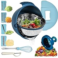 10-1 Colander with Mixing Bowl Set, 2024 New Food Strainers and Colanders Set for Kitchen, Pasta Rice Strainer Fruit and Veggie Washer Salad Spinner,Mothers Day Gifts Blue
