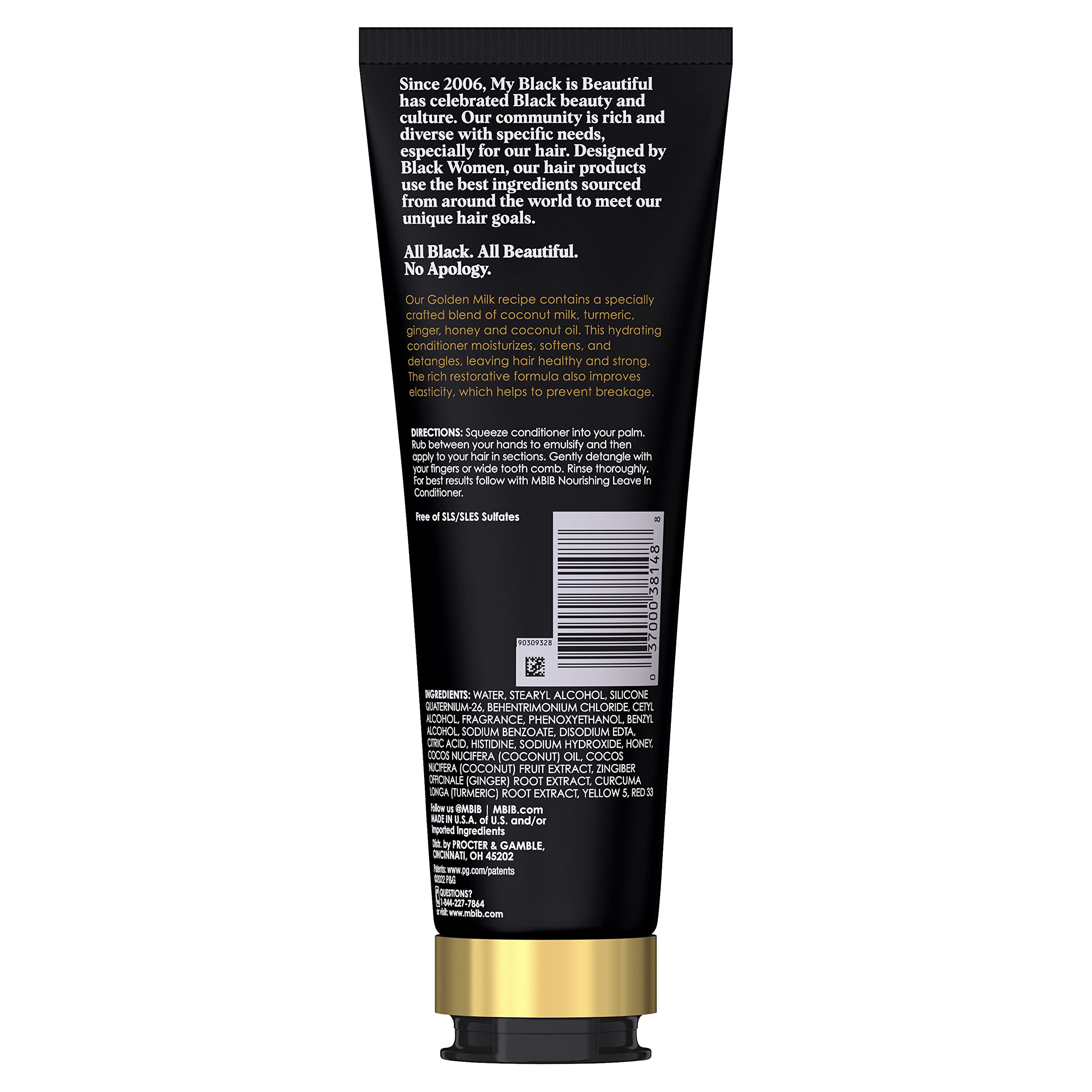 My Black is Beautiful Golden Milk Fortifying Conditioner, 8.4 Fl Oz — Sulfate Free, Moisturizing Conditioner for Curly and Coily Hair with Coconut Oil, Honey, and Turmeric (Packaging May Vary)