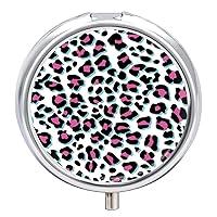 Pill Box Leopard Skin Print (2) Round Medicine Tablet Case Portable Pillbox Vitamin Container Organizer Pills Holder with 3 Compartments