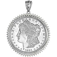 Sterling Silver Cubic Zirconia Silver Dollar Bezel CZ Halo 38 mm Mexican Olympic Coins Prong Back Coin NOT Included