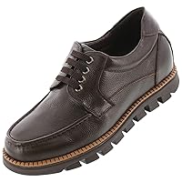 CALTO Men's Invisible Height Increasing Elevator Shoes - Pebble Grain Leather Lace-up Casual Shoes - 3 Inches Taller