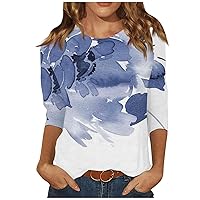 4th of July Outfit for Women American Flag T-Shirt 3/4 Sleeve USA Star Stripes Tees Tops Casual Vintage Blouse