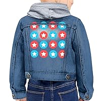 Star Pattern Toddler Hooded Denim Jacket - Cool Jean Jacket - Printed Denim Jacket for Kids