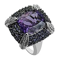 Carillon Certified Amethyst Cushion Shape Natural Earth Mined Gemstone 14K White Gold Ring Anniversary Jewelry for Women & Men