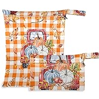 visesunny Fall Harvest Truck Orange Pattern 2Pcs Wet Bag with Zippered Pockets Washable Reusable Roomy Diaper Bag for Travel,Beach,Daycare,Stroller,Diapers,Dirty Gym Clothes,Wet Swimsuits,Toiletries