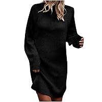 Raglan Sleeve Knit Sweater Dress for Women Side Slit Knitted Pullover Dress Fall Long Sleeve Longline Jumper Tops
