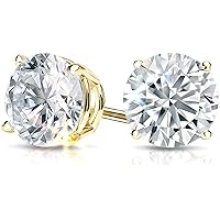 05-1.00 Cttw Natural Round Solitaire Diamond Stud Earrings For Women Girl 14k Yellow or White or Rose/Pink Gold 4-Prong Basket Setting Stud Earrings With Screw Back (SI1-SI2 Clarity)