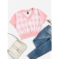 Women's Tops Women's Shirts Sexy Tops for Women Argyle Print Tee