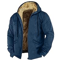 Men's Zipper Sherpa Fleece Lined Jacket Coats Loose Casual Winter Warm Hoodies Comfy Vintage Thickened Jackets
