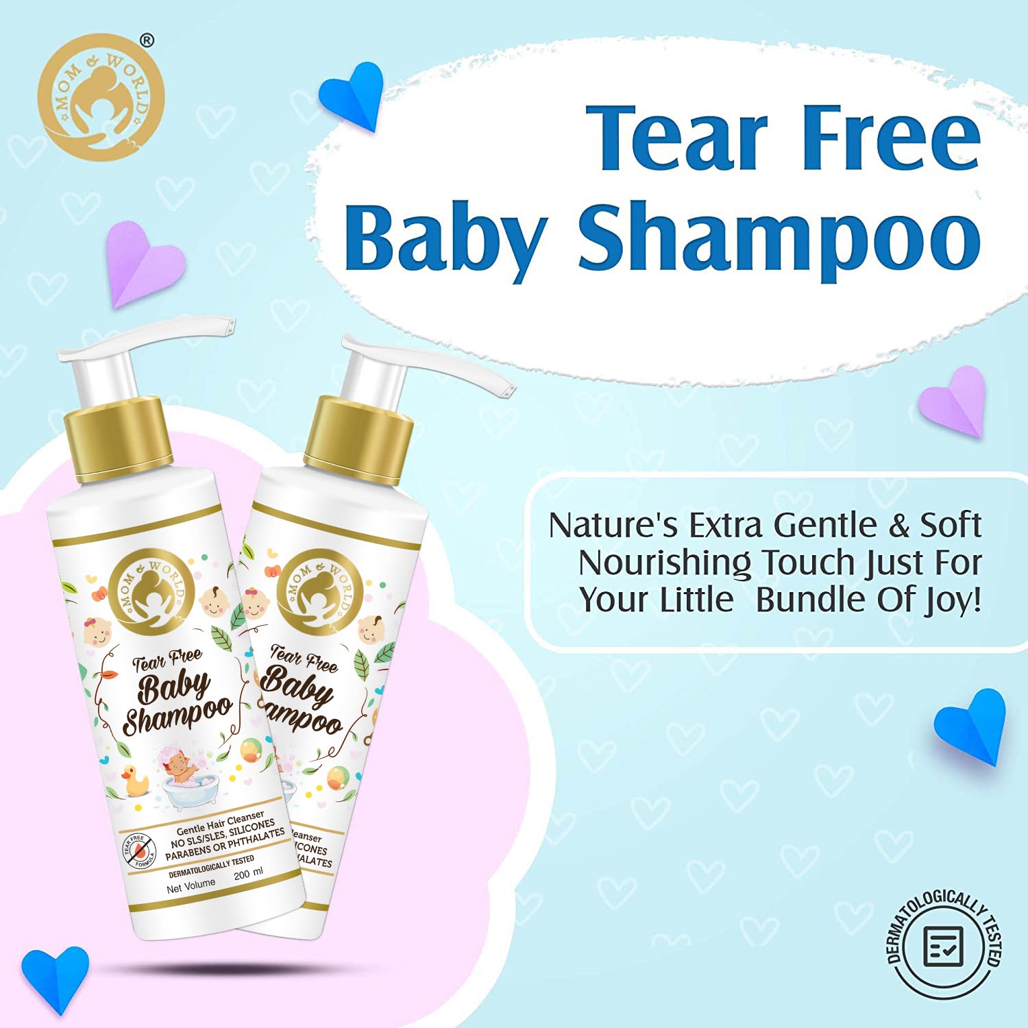 Mom & World Tear Free Baby Shampoo with Organic Moroccan Argan Oil and Oats Extract, 200ml
