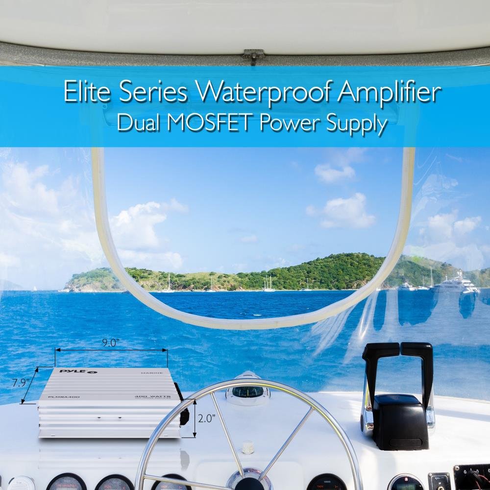 Pyle Hydra Marine Amplifier Upgraded Elite Series 400 Watt 4 Channel Audio Amplifier & 6.5 Inch Dual Marine Speakers - 2 Way Waterproof and Weather Resistant Outdoor Audio Stereo Sound System