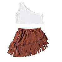 Baby Girl Outfit Set Girls' Dress Set Summer Letter Shoulder Top Tassel Short Skirt Two Pieces For Kids