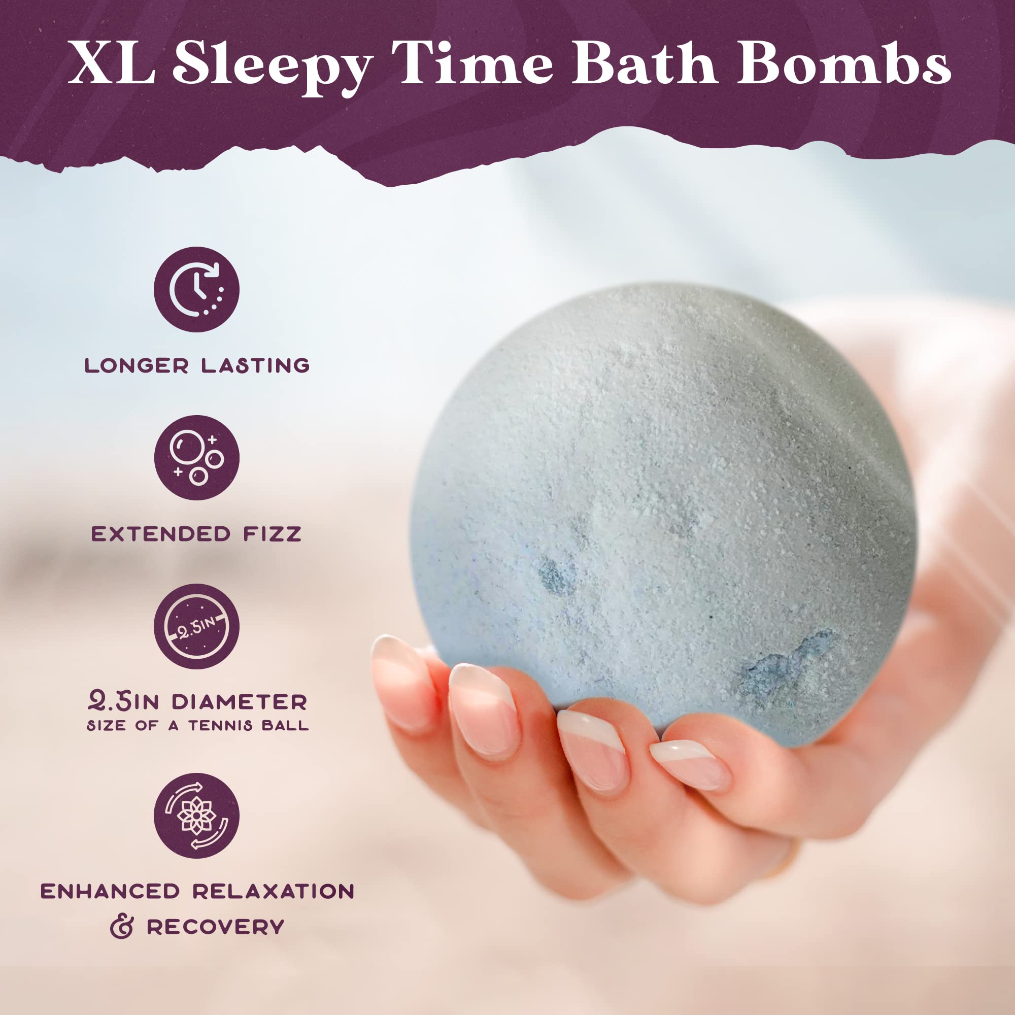 Purple Canyon Bath to Bed Natural Bath Bombs | Relaxing Sleep Support with Magnesium | Chamomile and Vanilla Scented Handmade Bath Bombs Set