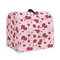 UNICEU Pink Strawberry Kitchen Aid Mixer Cover with Top Handle and Storage Pocket, Quilted Polyester Kitchen Small Appliance Dust Cover for Coffee Maker, Blender, Stand Mixer Cover