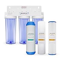 3 Stage (Good for City & Cottage Water) 10 inch Standard Water Filtration System for Whole House - Pleated Sediment + Sediment + GAC - ¾