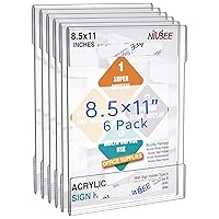 8.5x11 Clear Acrylic Plexi Sign Holders with Double Sided Adhesive Tape, Wall Sign Memo Document Menu Holder for Office, Home, Store, Restaurant-No Drilling (6 Pack)