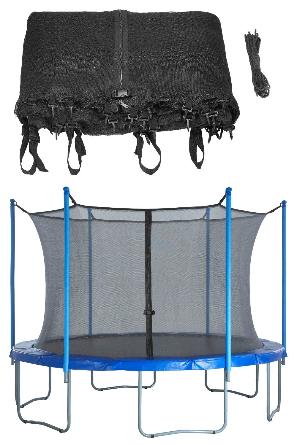 Machrus Upper Bounce Trampoline Net Replacement 7.5FT 8FT 9FT 10FT 12FT 13FT 14FT 15FT 16FT- Safety Net for Straight Poles/Arches Round Trampoline- Inside Enclosure with Straps- UV & Tear-Resistant