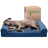 Furhaven Orthopedic Dog Bed for Large/Medium Dogs w/ Removable Bolsters & Washable Cover, For Dogs Up to 55 lbs - Quilted Sofa - Navy (Blue), Large