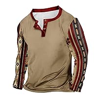 Henley Long Sleeve Shirts for Men Lightweight Casual Graphic Tees Shirts Western Aztec Ethnic Casual Blouse Tops