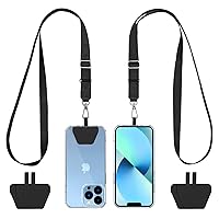 CACOE Phone Lanyard 2 Pack-2× Adjustable Neck Strap,4× Phone Patches,Multifuctional Patch Polyester Phone Lanyards Compatible with Most Smartphones(Black+Black)