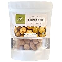 Organic Whole Nutmeg (3.5 oz), Premium Grade, Harvested & Packed from a USDA Certified Organic Farm in Sri Lanka (stand up resealable pouch)