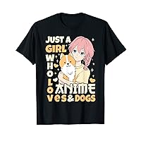 Just A Girl Who Loves Anime & Dog Lover Teen Kid Women Corgi T-Shirt