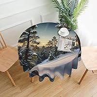Pine Needle Tree Winter Landscape Print Print Round Tablecloth, Wrinkle Resistant Washable Farmhouse Table Cover for Kitchen Dining Party