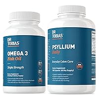 Dr. Tobias Omega 3 Fish Oil & Psyllium Daily Supplements for Heart, Brain & Immune Support, Healthy Bowel Movement Supports with Psyllium Husk Capsules